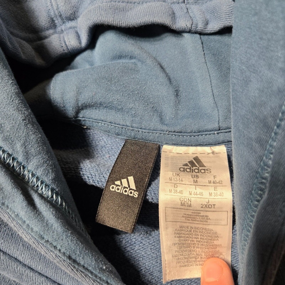Adidas Hoodie‎ Womens Medium Blue Sweatshirt Cropped Fit Heavy Drawstring - Picture 7 of 9